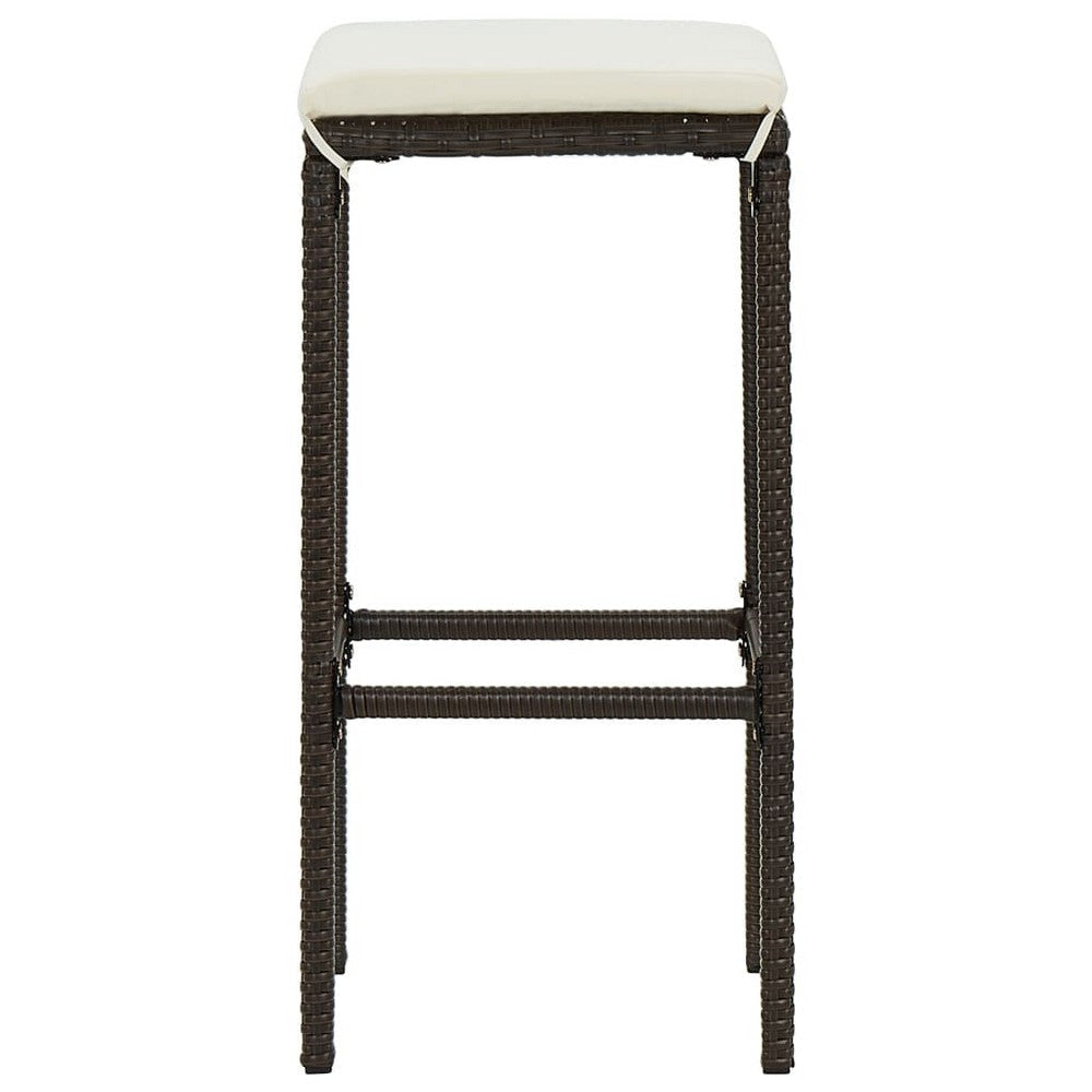 Vian Outdoor Barstool Set of 4, Brown Poly Rattan, Cream Polyester -BM326385