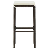 Vian Outdoor Barstool Set of 4, Brown Poly Rattan, Cream Polyester -BM326385