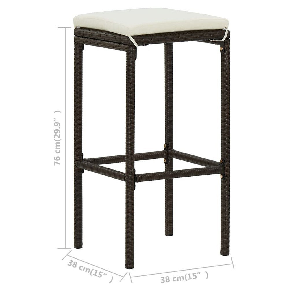 Vian Outdoor Barstool Set of 4, Brown Poly Rattan, Cream Polyester -BM326385