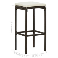 Vian Outdoor Barstool Set of 4, Brown Poly Rattan, Cream Polyester -BM326385