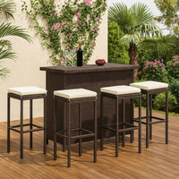 Vian Outdoor Barstool Set of 4, Brown Poly Rattan, Cream Polyester -BM326385