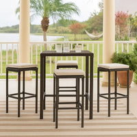 Vian Outdoor Barstool Set of 4, Brown Poly Rattan, Cream Polyester -BM326385