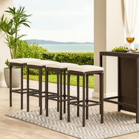 Vian Outdoor Barstool Set of 4, Brown Poly Rattan, Cream Polyester -BM326385