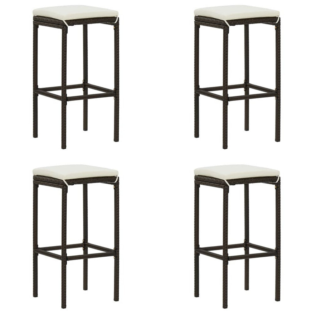 Vian Outdoor Barstool Set of 4, Brown Poly Rattan, Cream Polyester -BM326385