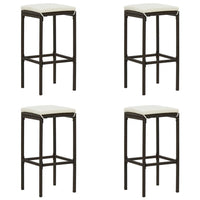 Vian Outdoor Barstool Set of 4, Brown Poly Rattan, Cream Polyester -BM326385