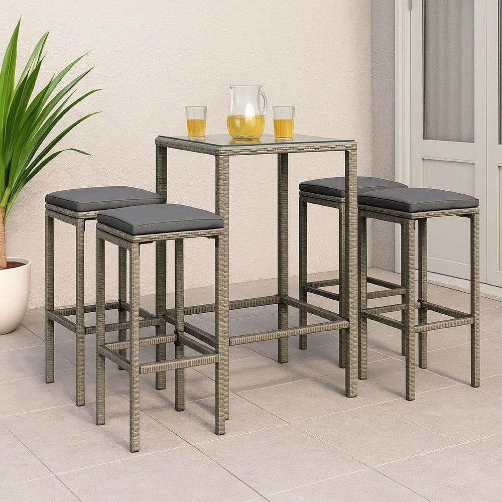 Vian Outdoor Barstool Set of 2, Gray Poly Rattan and Polyester Seats -BM326386