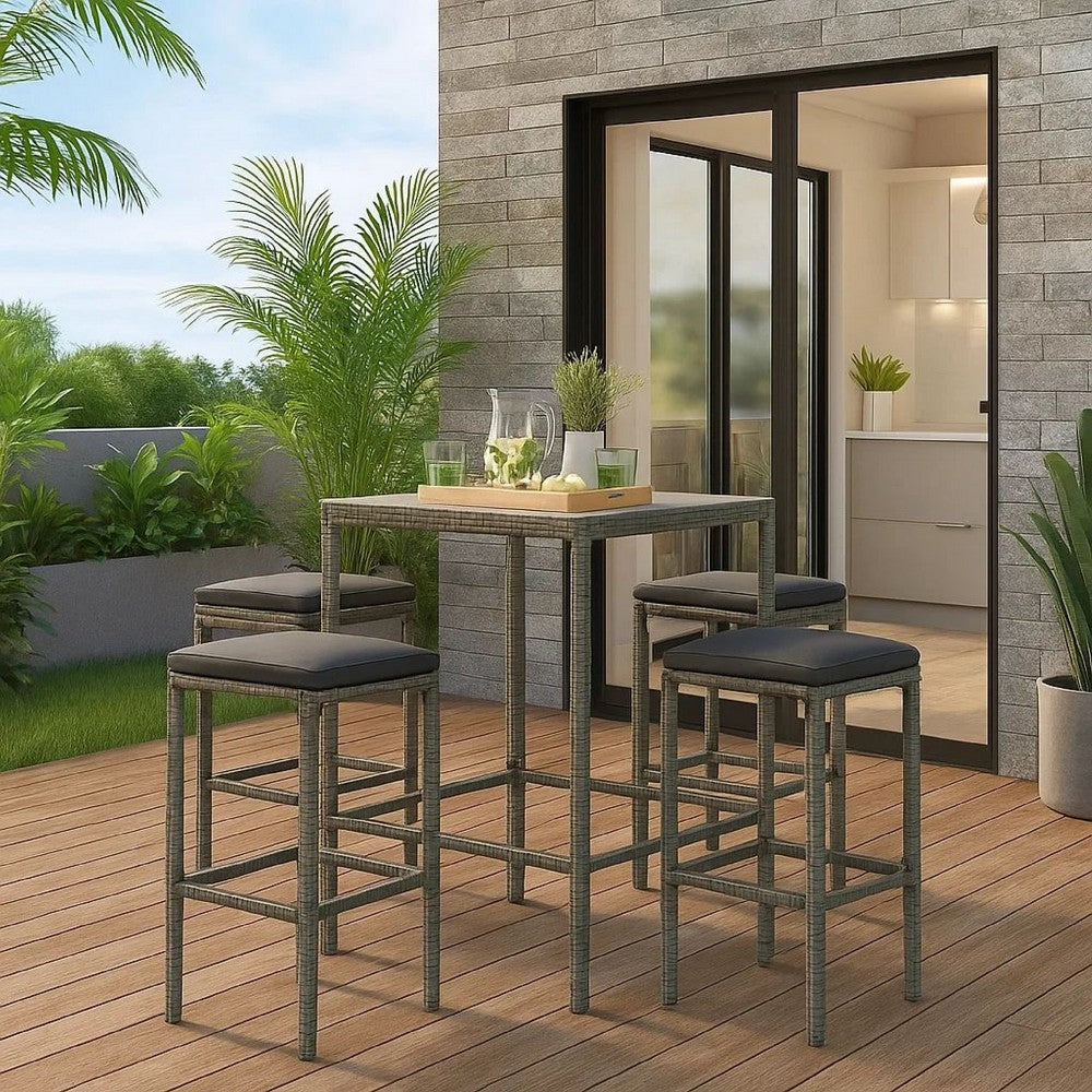 Vian Outdoor Barstool Set of 2, Gray Poly Rattan and Polyester Seats -BM326386