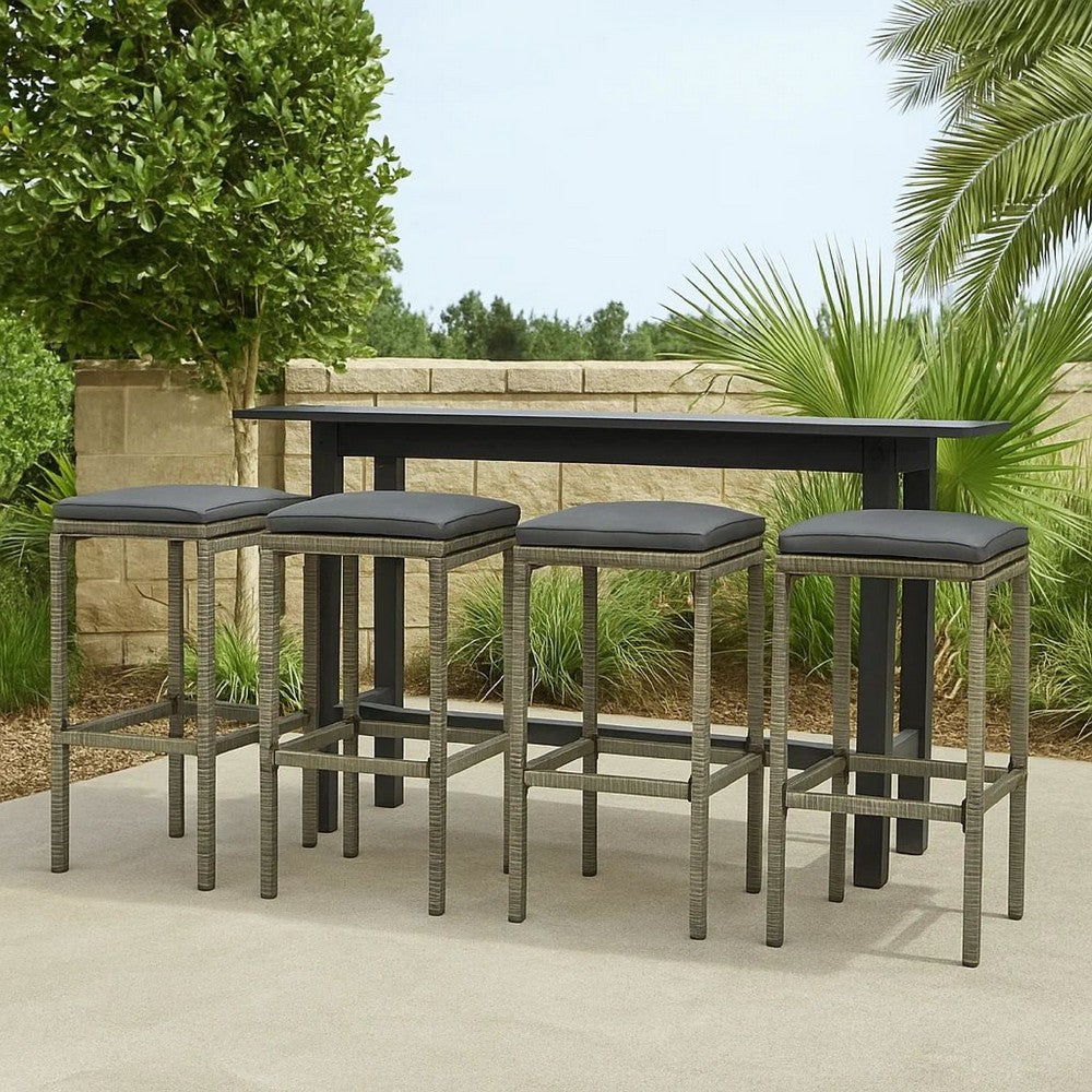 Vian Outdoor Barstool Set of 2, Gray Poly Rattan and Polyester Seats -BM326386