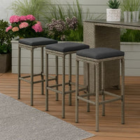 Vian Outdoor Barstool Set of 2, Gray Poly Rattan and Polyester Seats -BM326386