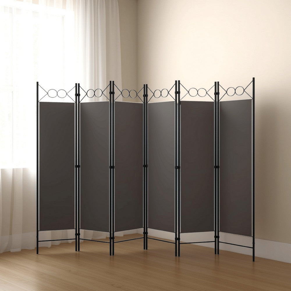 Dina 6 Panel Folding Room Divider Screen, Dark Gray, Black, 95 Inch -BM326394