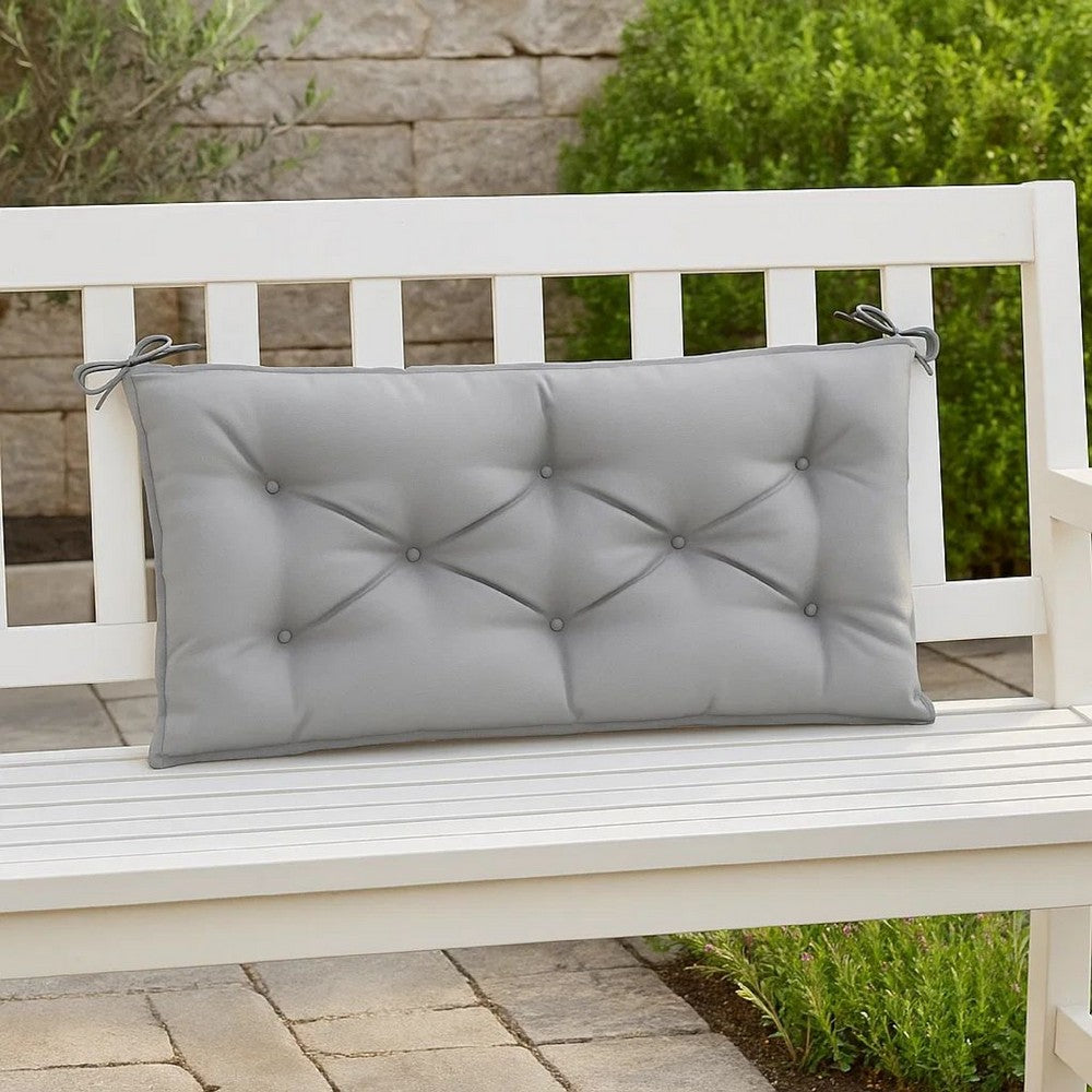Claire Outdoor Cushion for Bench, Button Tufted Gray Fabric, 59 Inch -BM326397