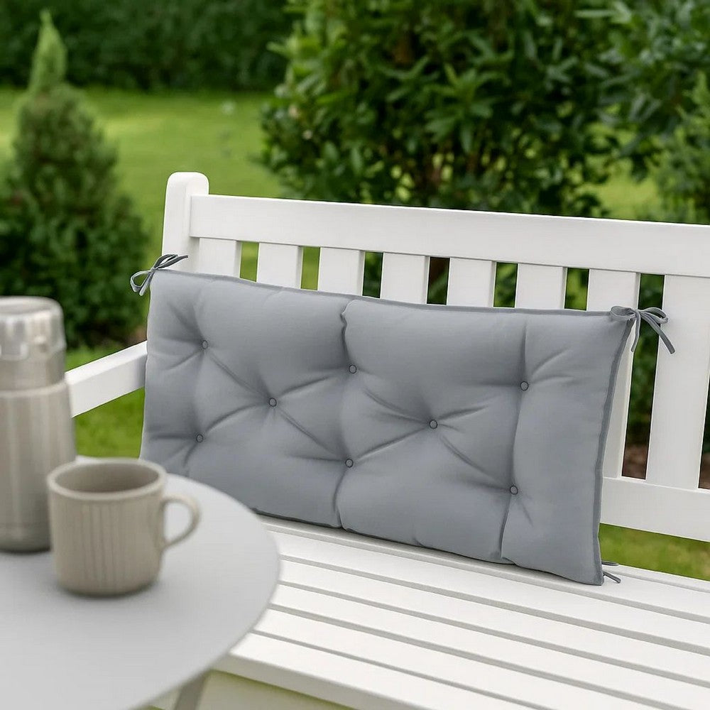 Claire Outdoor Cushion for Bench, Button Tufted Gray Fabric, 59 Inch -BM326397