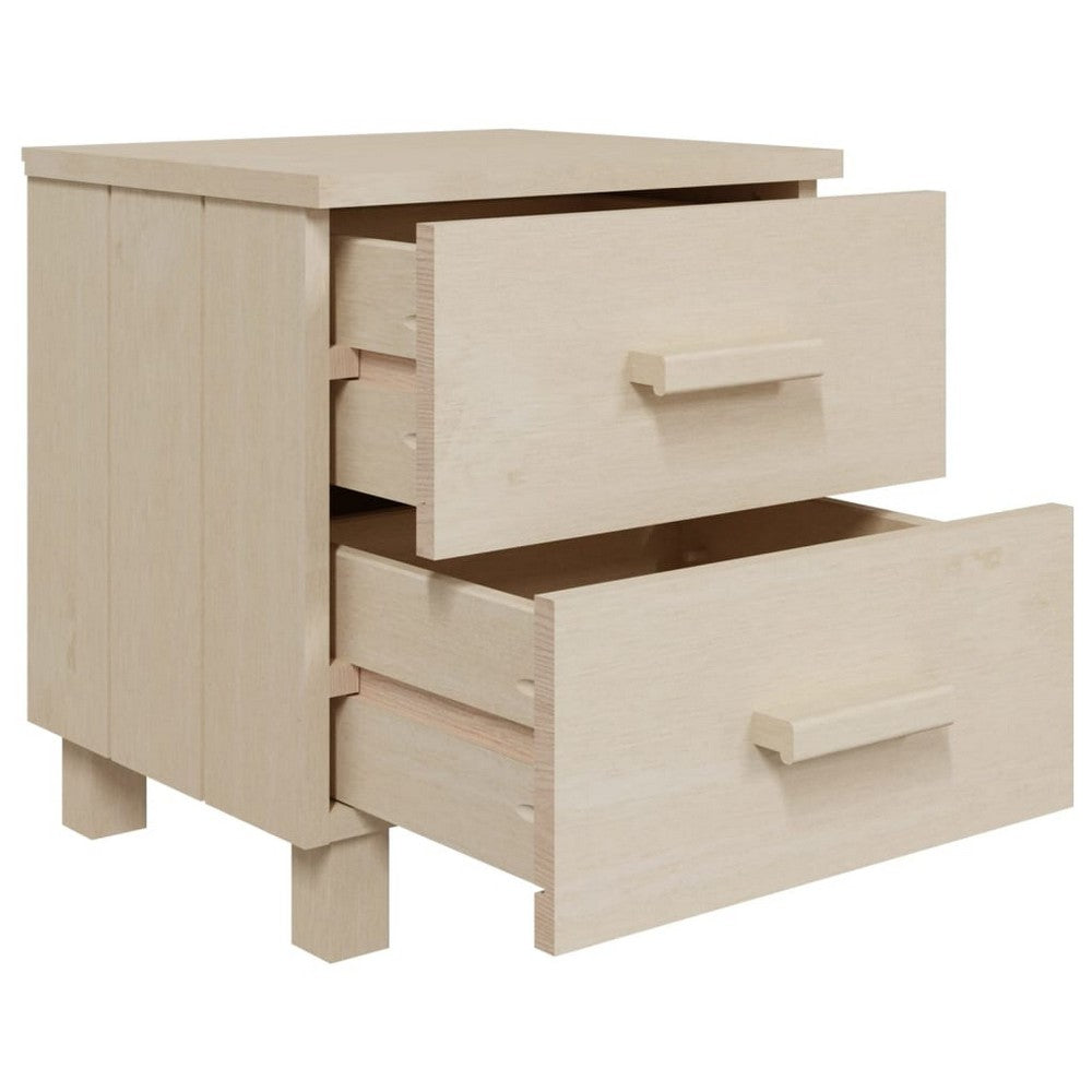 Bedside Nightstand Set of 2, 2 Drawers, Honey Brown Pine Wood -BM326399
