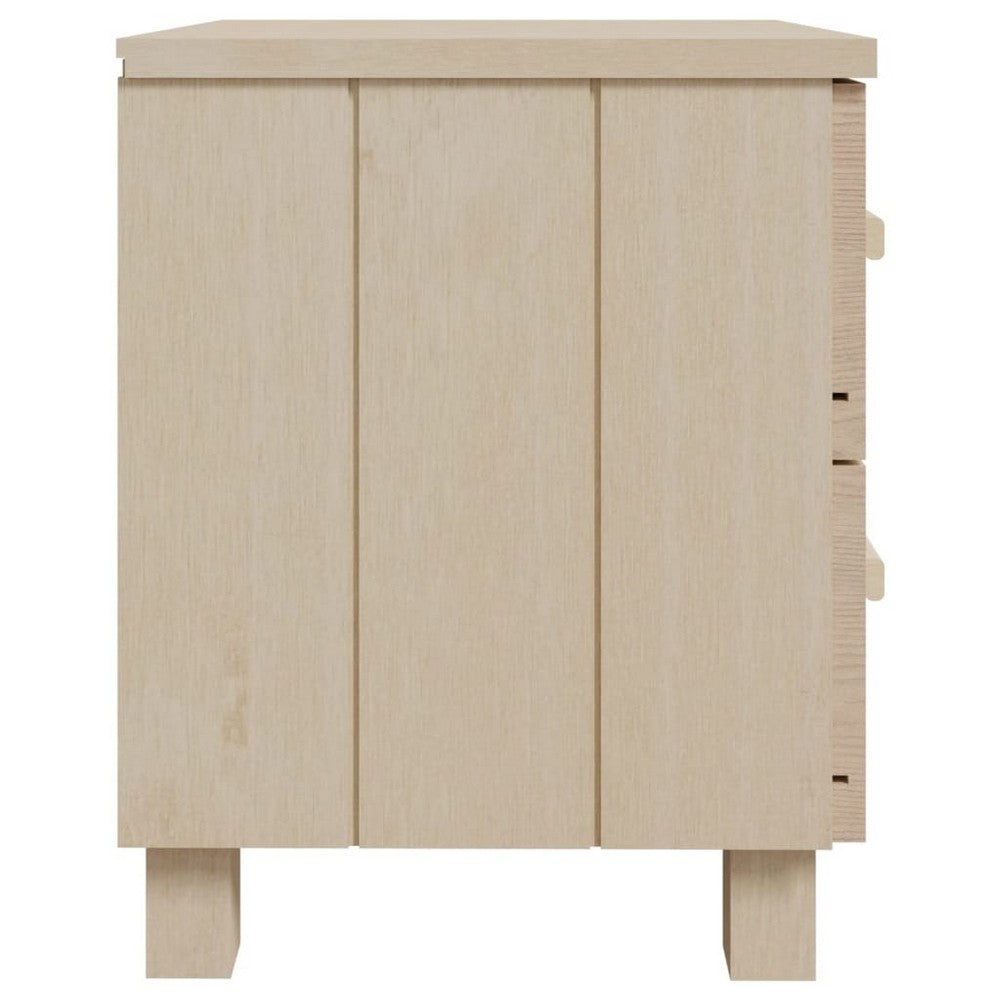 Bedside Nightstand Set of 2, 2 Drawers, Honey Brown Pine Wood -BM326399