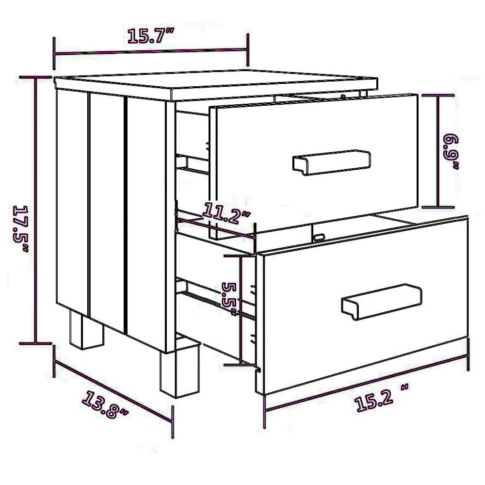 Bedside Nightstand Set of 2, 2 Drawers, Honey Brown Pine Wood -BM326399