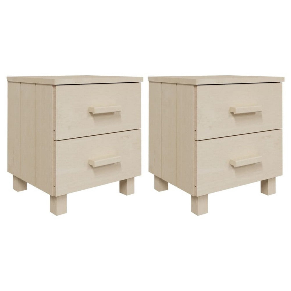 Bedside Nightstand Set of 2, 2 Drawers, Honey Brown Pine Wood -BM326399