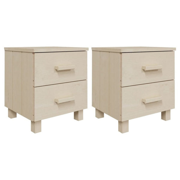 Bedside Nightstand Set of 2, 2 Drawers, Honey Brown Pine Wood -BM326399