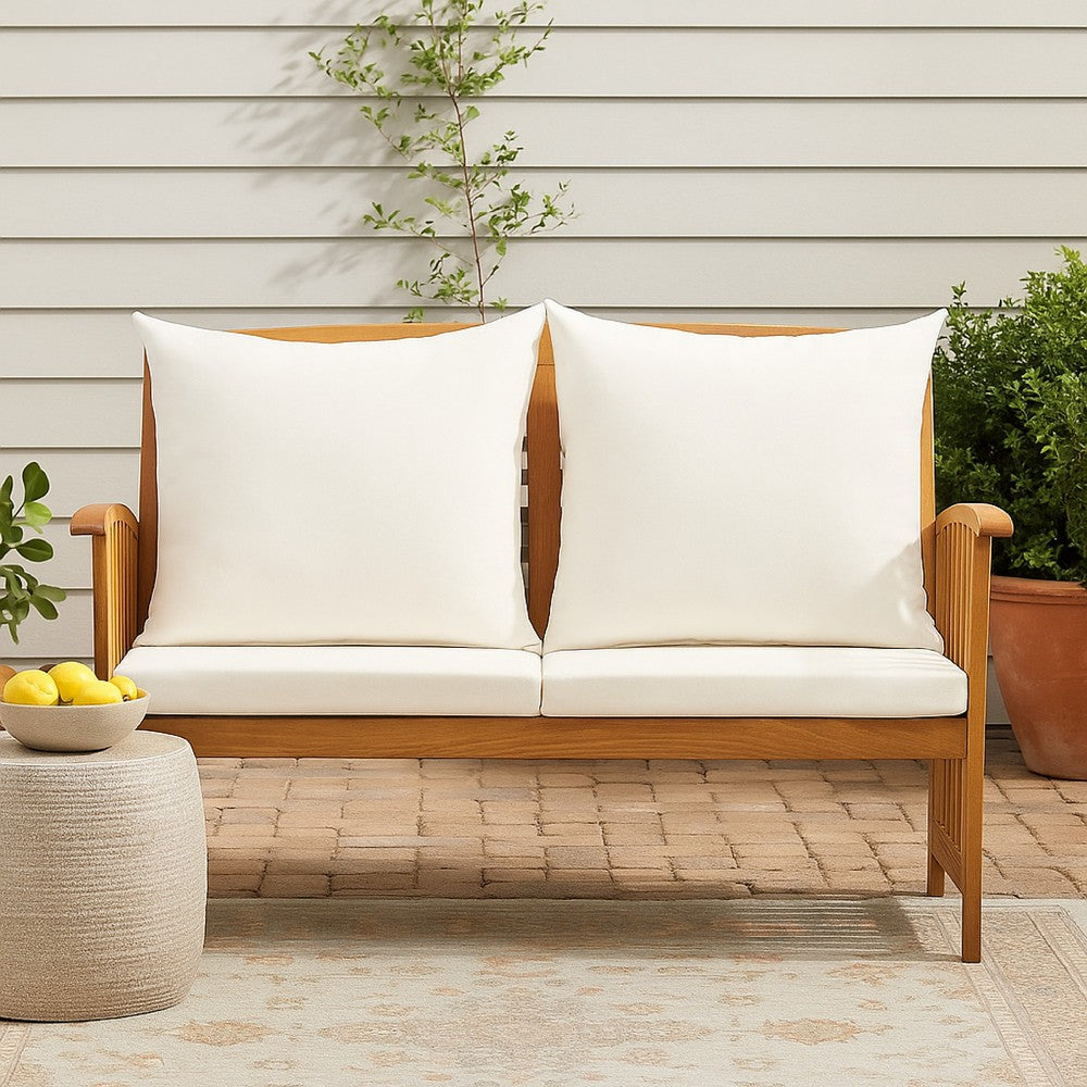Mia Outdoor Loveseat Bench, Gray Cushions, Brown Solid Wood, 47 Inch -BM326402