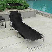 Keli Outdoor Folding Chaise Lounger, Canopy, Black Polyester, 74 Inch -BM326409