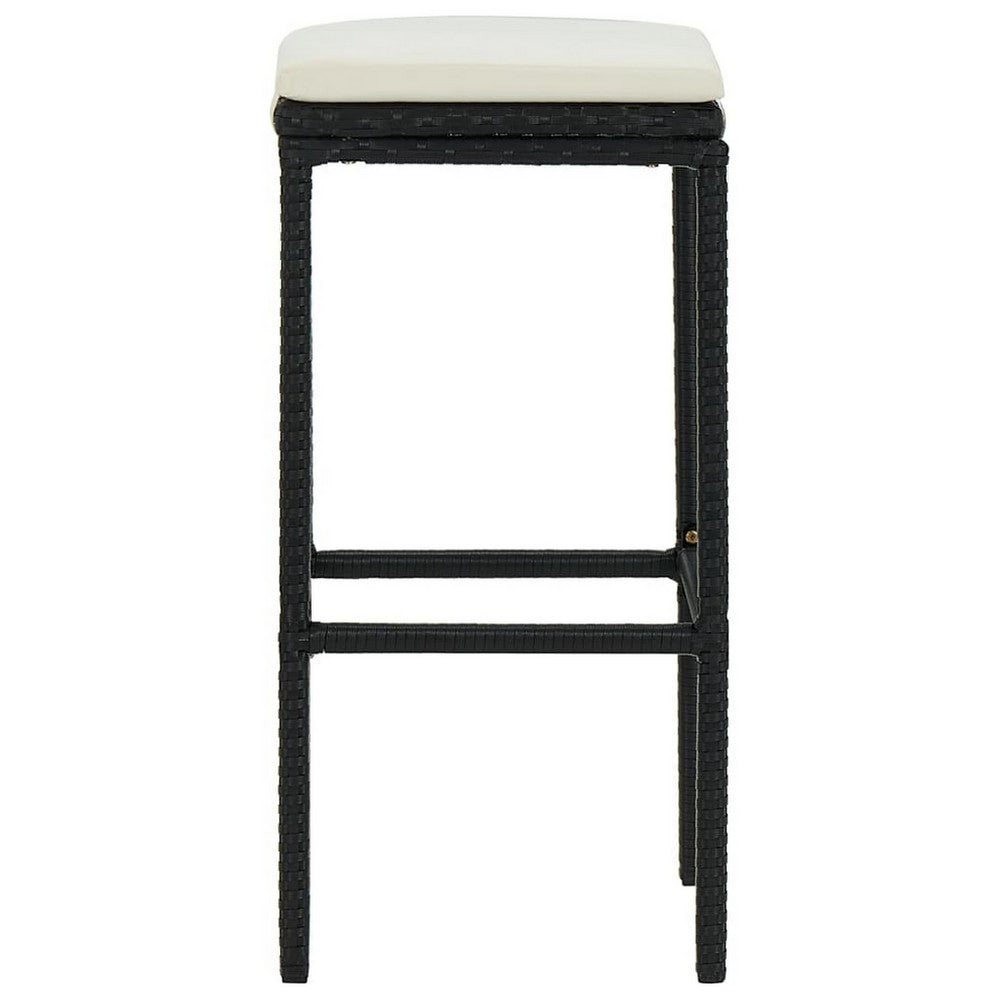 Nyra Outdoor Barstool Set of 2, White Cushions, Black Poly Rattan -BM326413