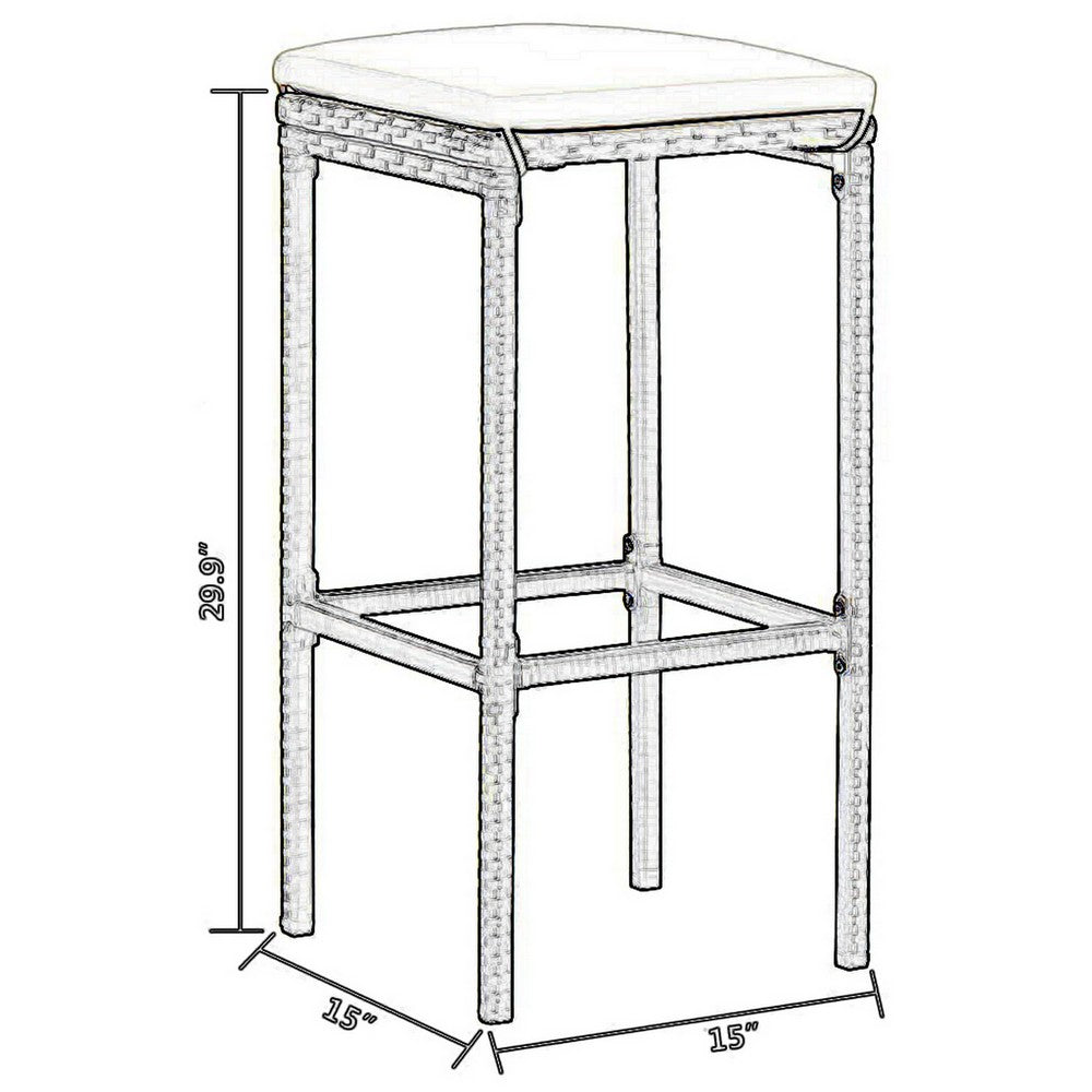 Nyra Outdoor Barstool Set of 2, White Cushions, Black Poly Rattan -BM326413