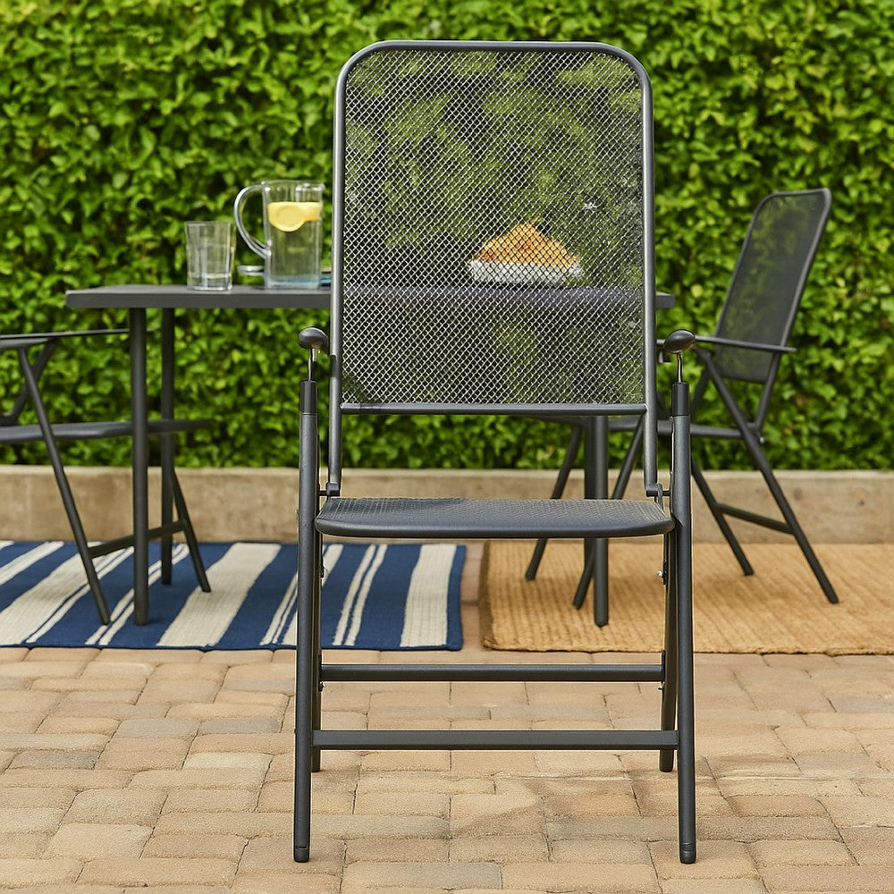 Zofi Folding Outdoor Dining Set of 4, Dark Gray Iron Mesh Frame -BM326416