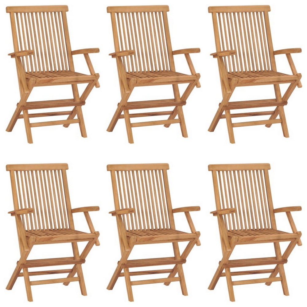 Hina Folding Outdoor ArmSet of 6, Brown Solid Teak Wood, Slatted -BM326418