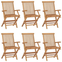 Hina Folding Outdoor ArmSet of 6, Brown Solid Teak Wood, Slatted -BM326418