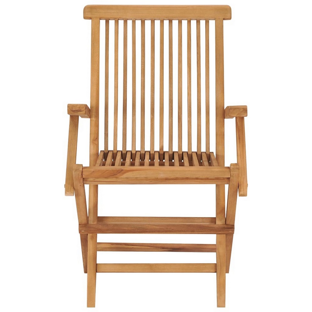Hina Folding Outdoor ArmSet of 6, Brown Solid Teak Wood, Slatted -BM326418