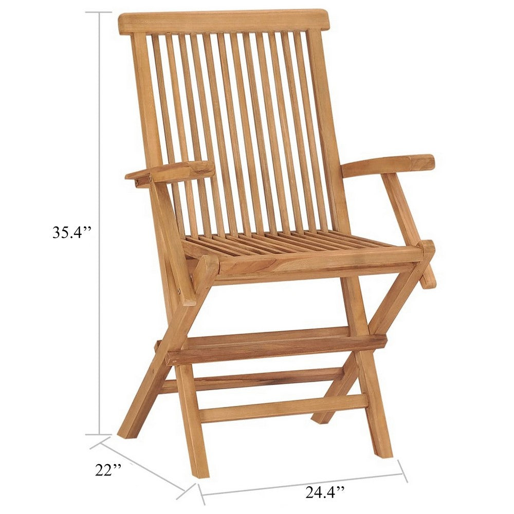Hina Folding Outdoor ArmSet of 6, Brown Solid Teak Wood, Slatted -BM326418