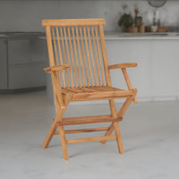 Hina Folding Outdoor ArmSet of 6, Brown Solid Teak Wood, Slatted -BM326418