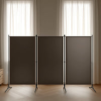 Dina 3 Panel Room Divider Screen, Brown Fabric, Black Iron, 102 Inch -BM326420