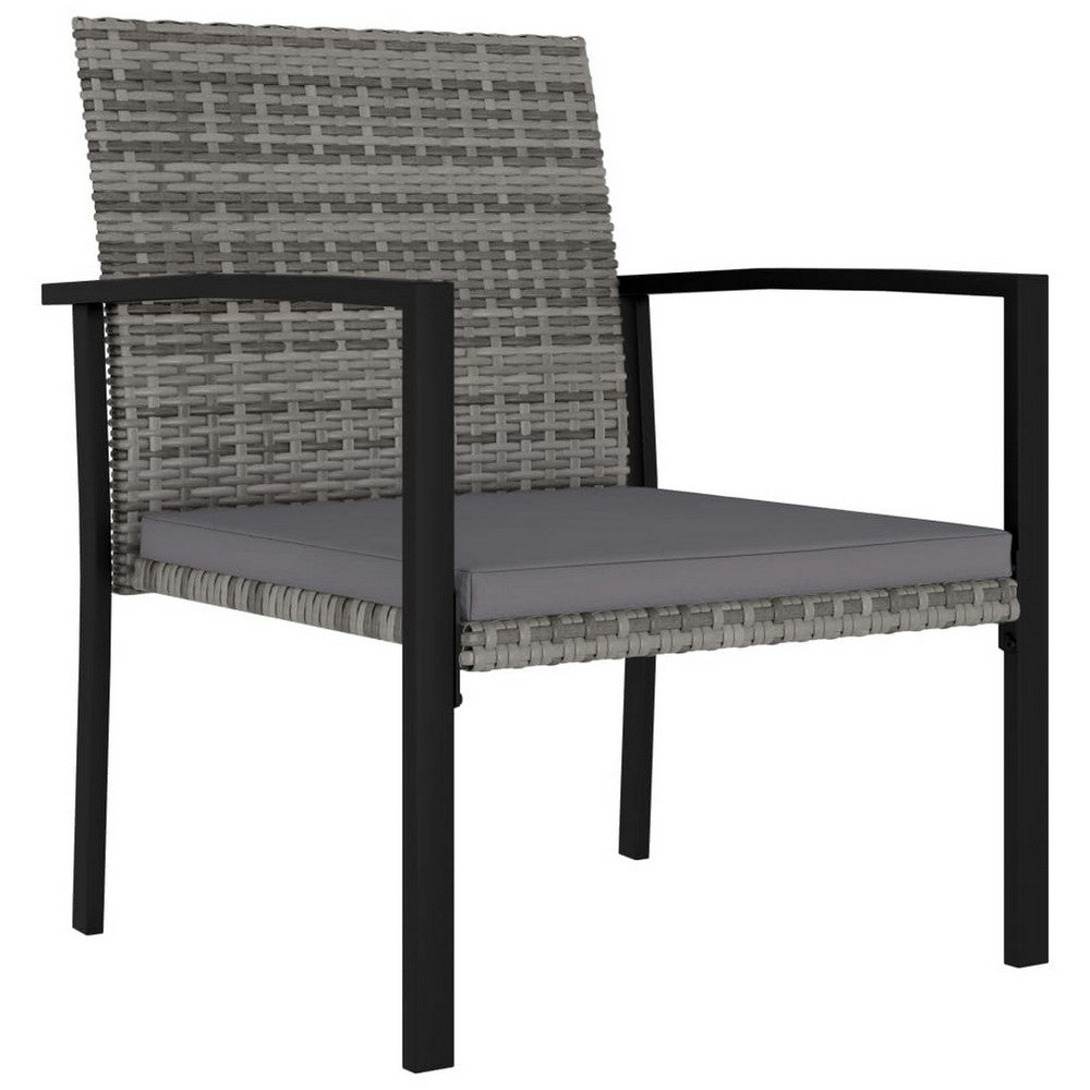 Outdoor Dining Set of 4, Gray Poly Rattan, Black Steel Frame -BM326421