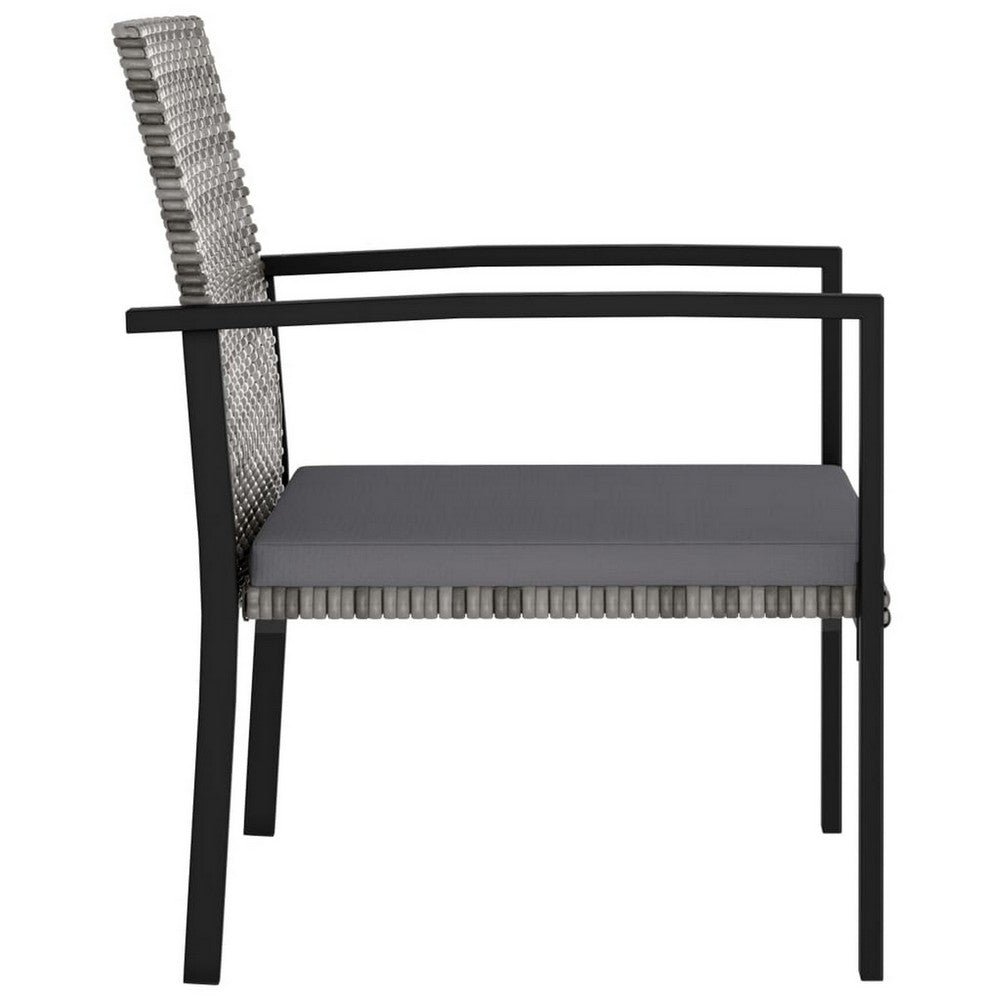 Outdoor Dining Set of 4, Gray Poly Rattan, Black Steel Frame -BM326421