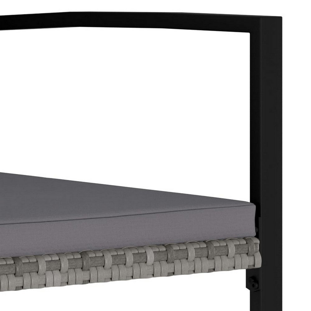 Outdoor Dining Set of 4, Gray Poly Rattan, Black Steel Frame -BM326421