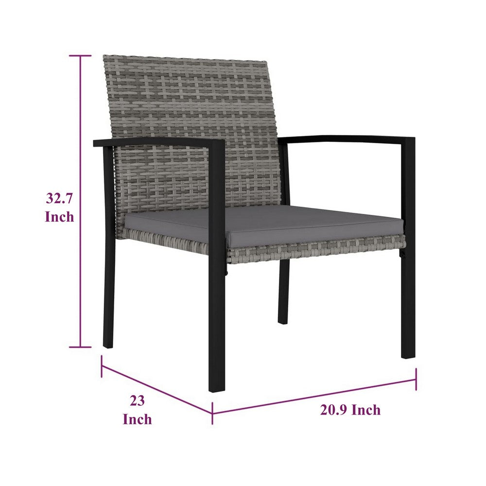 Outdoor Dining Set of 4, Gray Poly Rattan, Black Steel Frame -BM326421