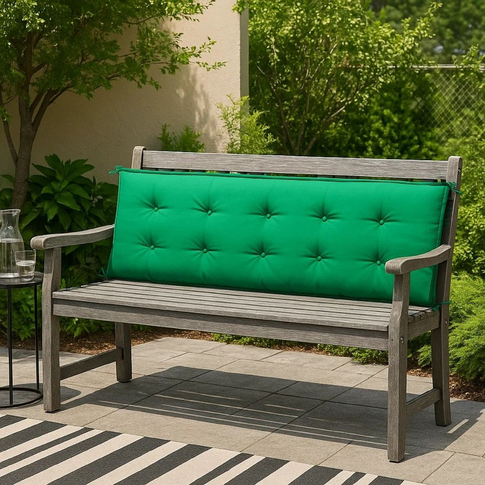 Claire Outdoor Cushion for Bench, Button Tufted Green Fabric, 59 Inch -BM326424