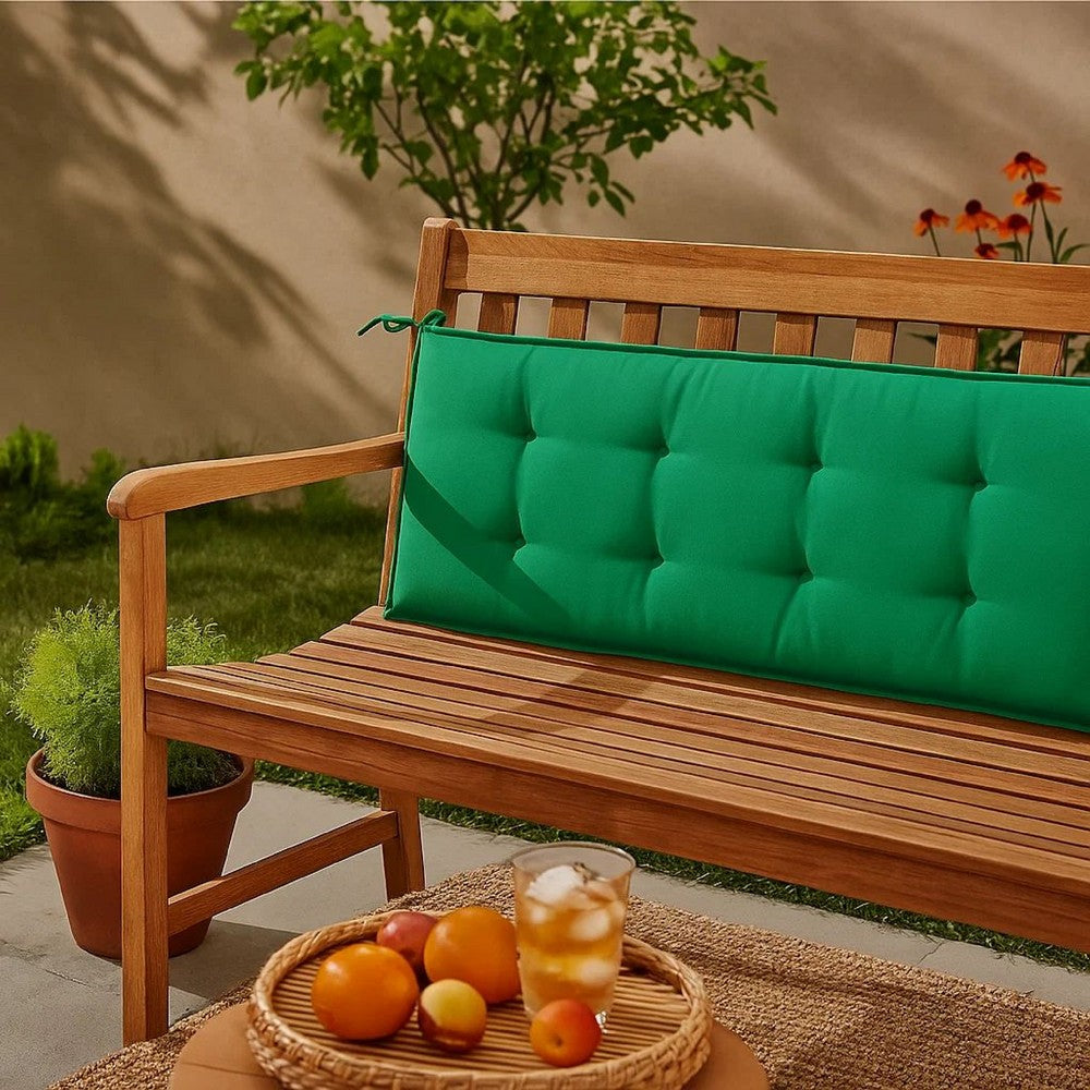 Claire Outdoor Cushion for Bench, Button Tufted Green Fabric, 59 Inch -BM326424