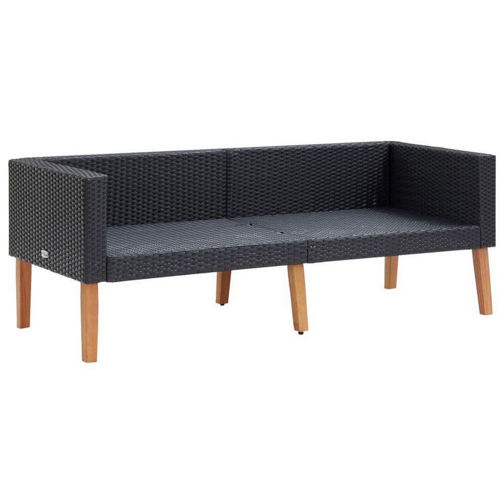 Joy Outdoor 2 Seater Sofa, White Cushion, Black Poly Rattan, 65 Inch -BM326427