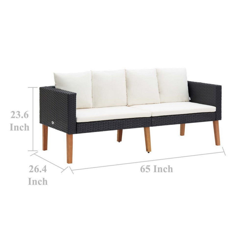 Joy Outdoor 2 Seater Sofa, White Cushion, Black Poly Rattan, 65 Inch -BM326427