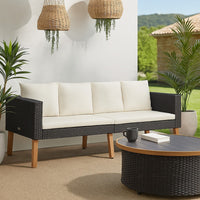 Joy Outdoor 2 Seater Sofa, White Cushion, Black Poly Rattan, 65 Inch -BM326427