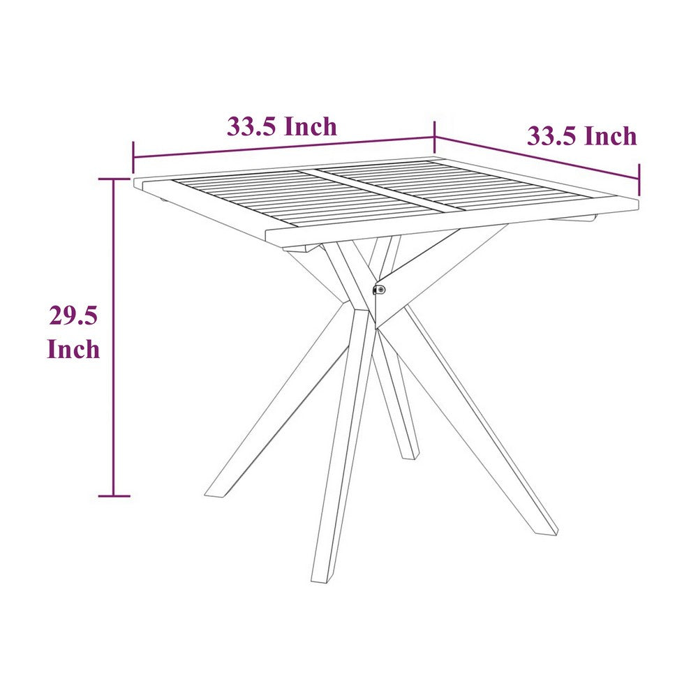Outdoor Breakfast Bistro Table, Square 34 Inch Brown Solid Acacia Wood -BM326431