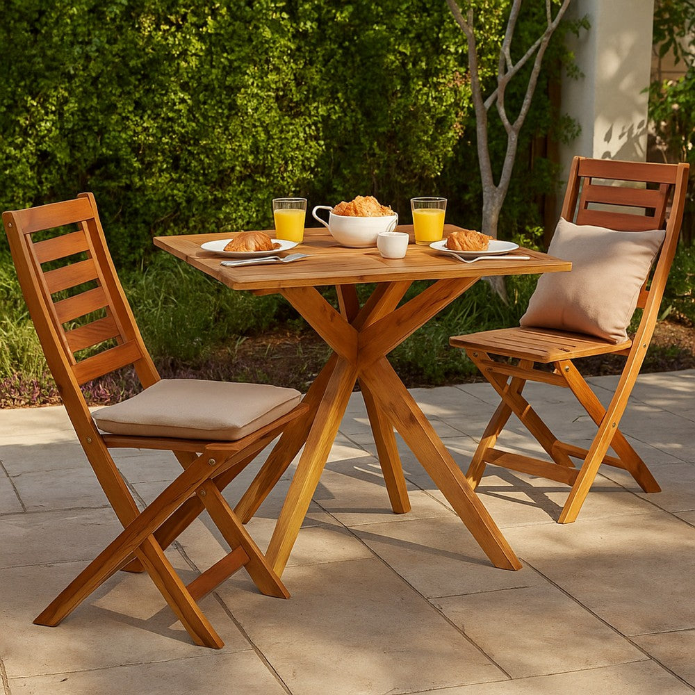 Outdoor Breakfast Bistro Table, Square 34 Inch Brown Solid Acacia Wood -BM326431