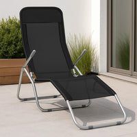 Folding Sun Chaise Lounger Set of 2, Chrome Steel, Black Textilene -BM326440