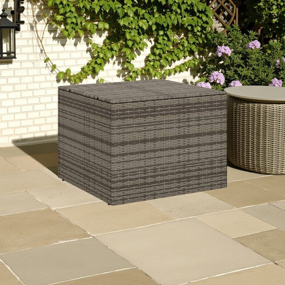 Outdoor Garden Storage Chest, Gray Poly Rattan, Powder Coated Steel -BM326453