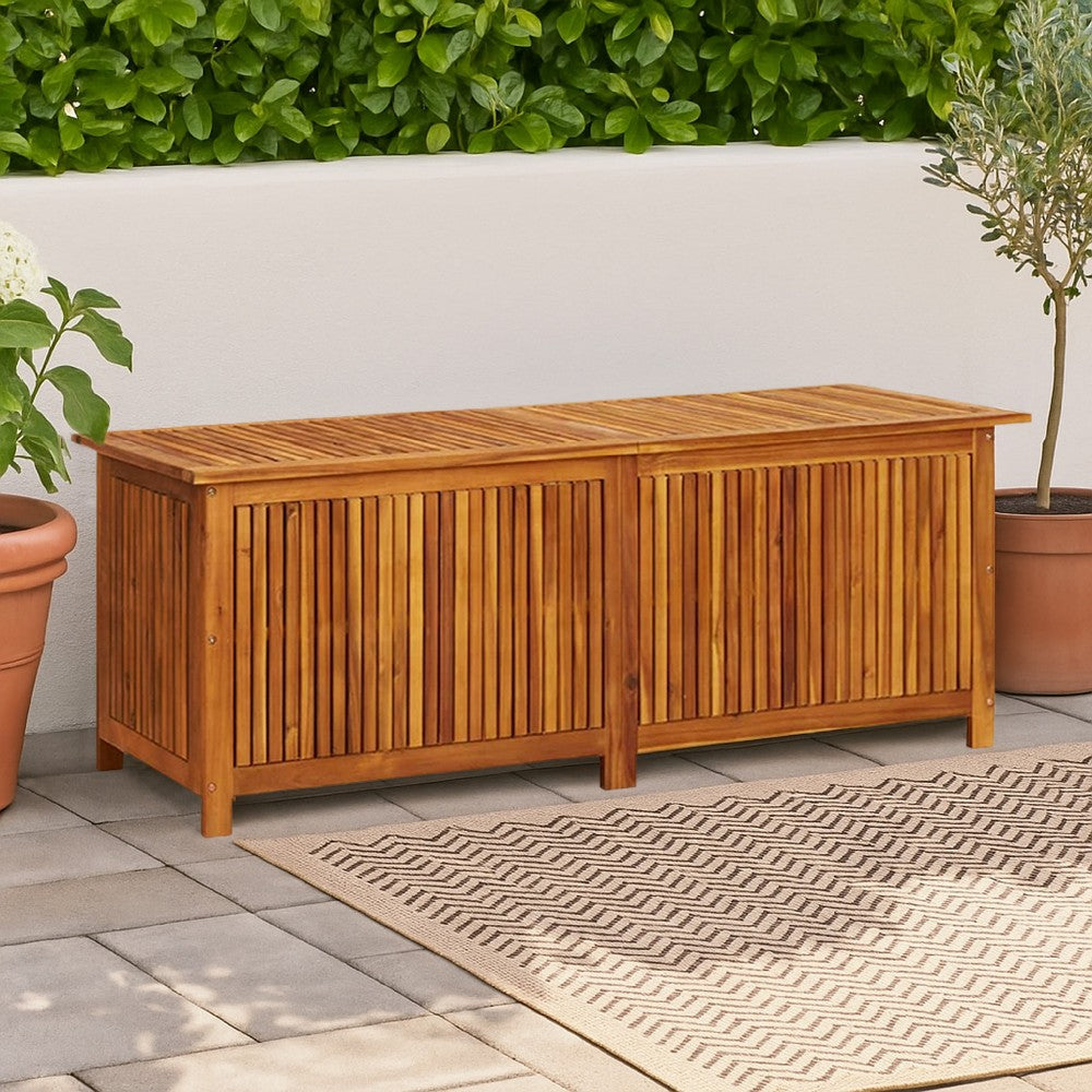 Outdoor Storage Chest with Inner Bag, Brown Solid Acacia Wood, 59 Inch -BM326456