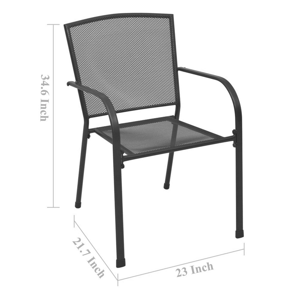 Outdoor Dining ArmSet of 4, Dark Gray Steel Frame, Mesh Design -BM326457