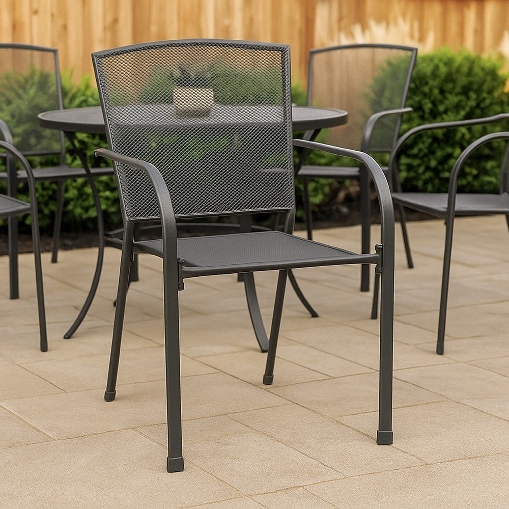 Outdoor Dining ArmSet of 4, Dark Gray Steel Frame, Mesh Design -BM326457