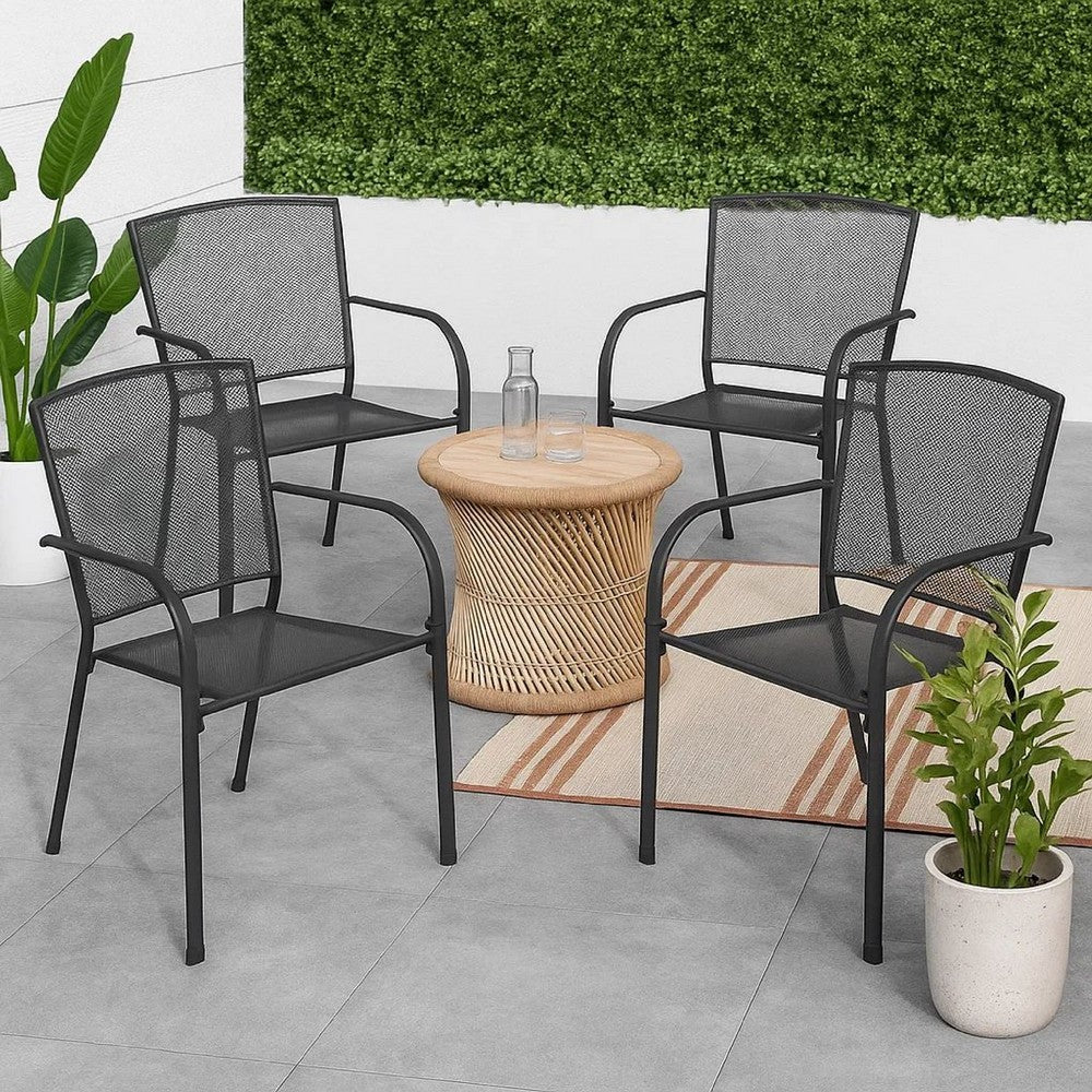 Outdoor Dining ArmSet of 4, Dark Gray Steel Frame, Mesh Design -BM326457