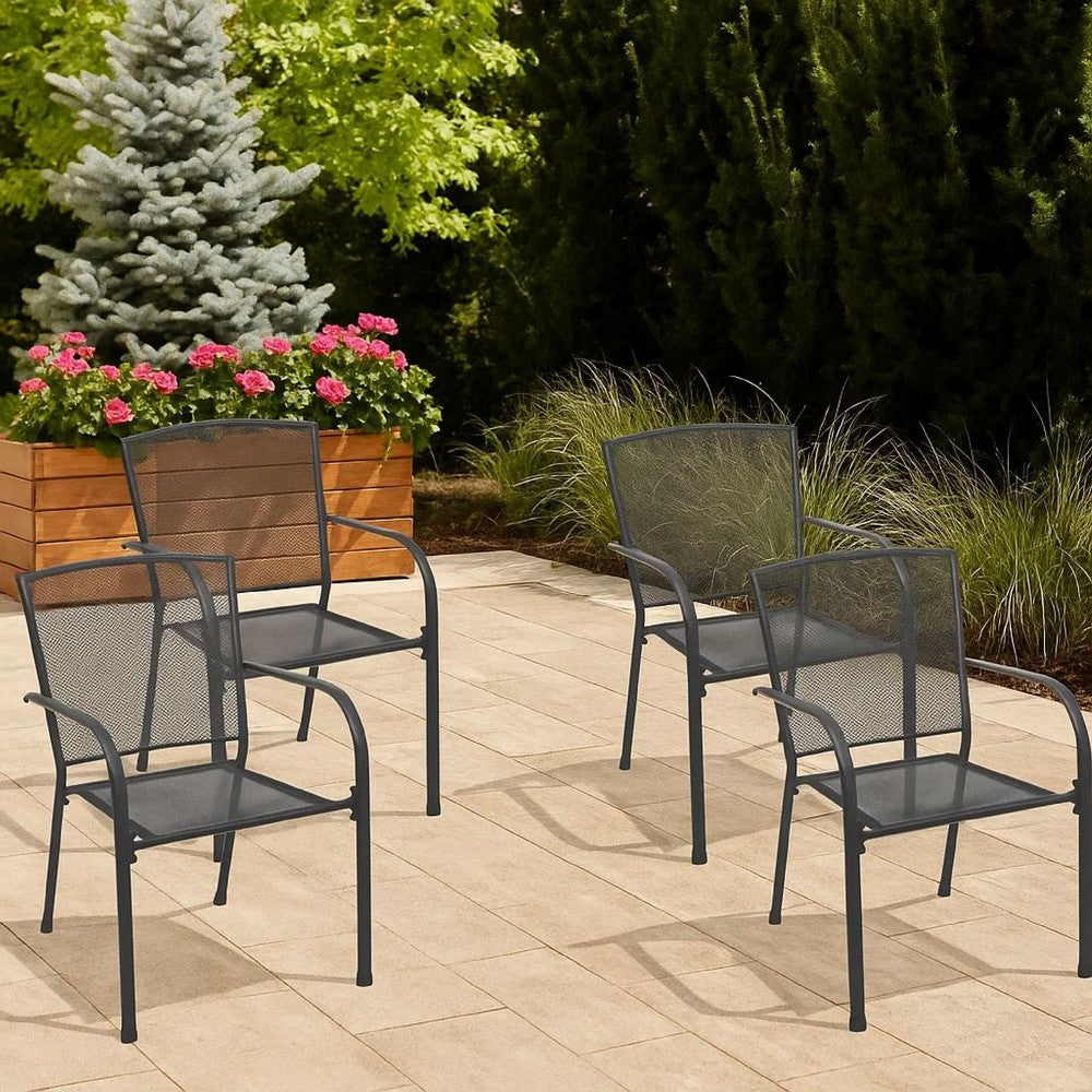 Outdoor Dining ArmSet of 4, Dark Gray Steel Frame, Mesh Design -BM326457